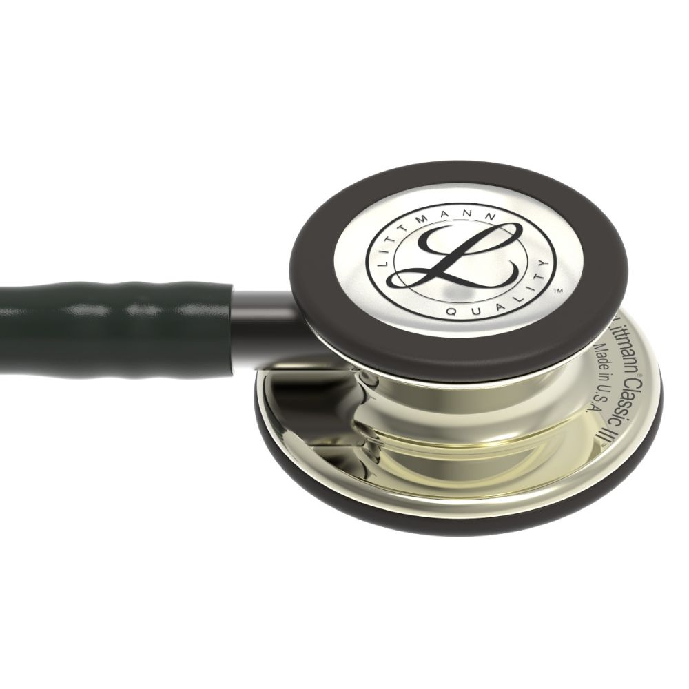 #5861 3M™ Littmann® Classic III™ Monitoring Stethoscope Champagne-Finish Chestpiece, Black Tube, Smoke Stem and Headset, 27 inch