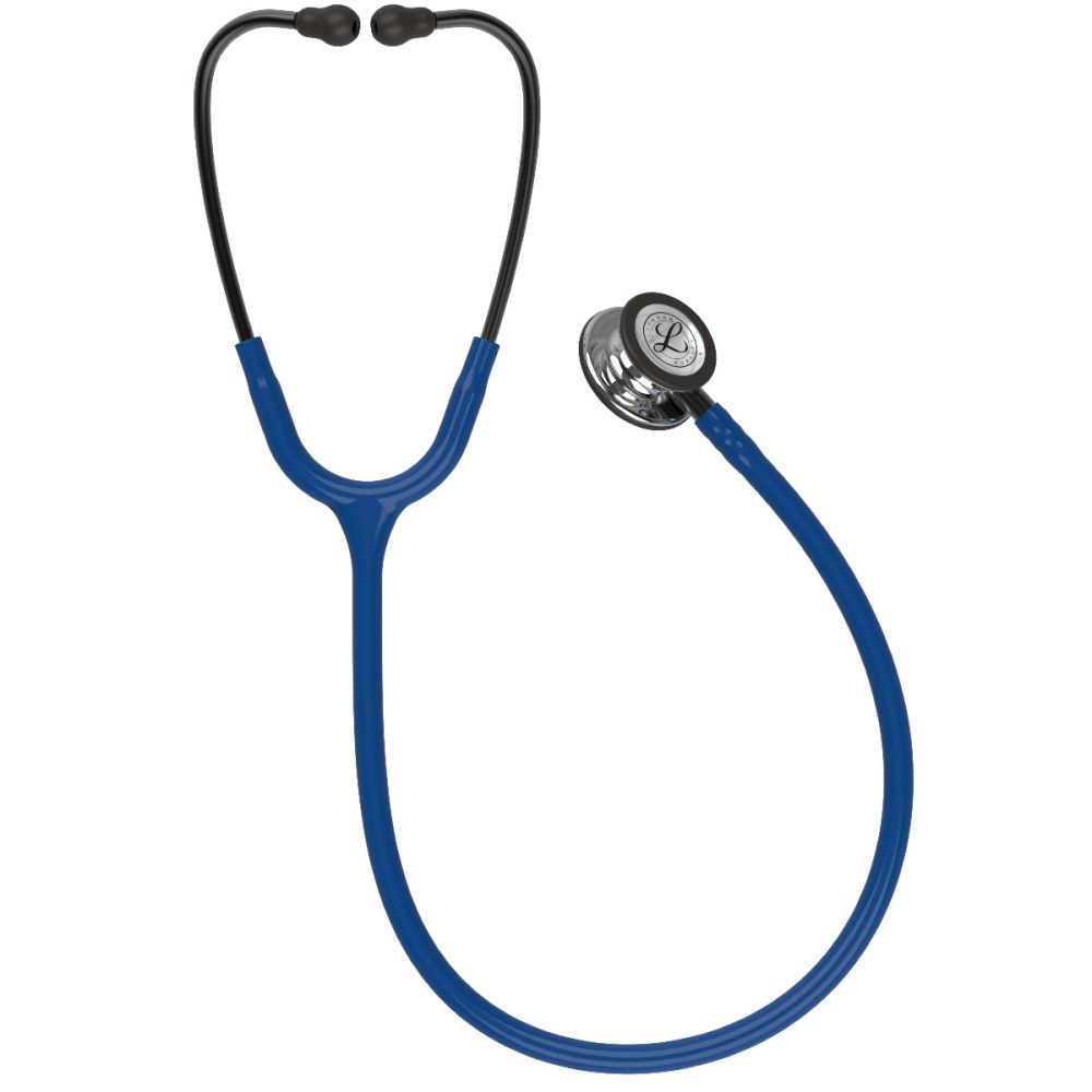 #5863 3M™ Littmann® Classic III™ Monitoring Stethoscope, Mirror-Finish Chestpiece, Navy Blue Tube, Smoke Stem and Headset, 27 Inch