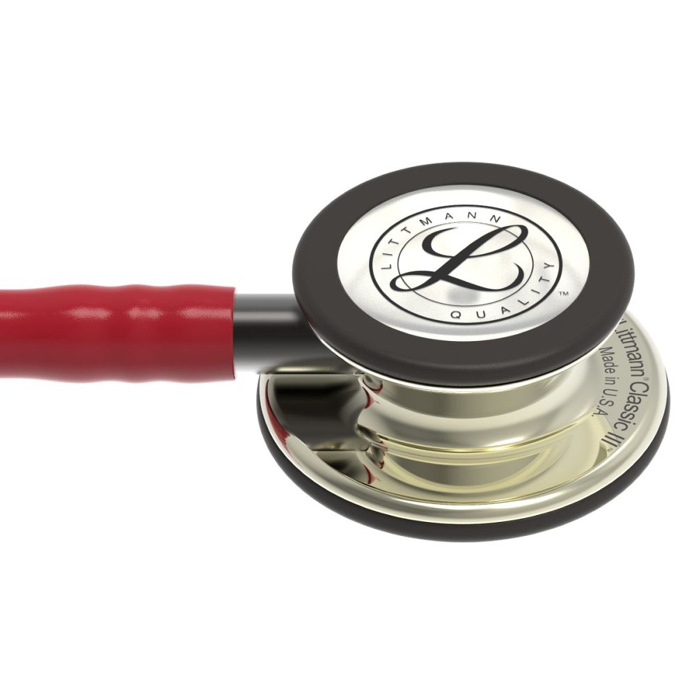 #5864 3M™ Littmann® Classic III™ Monitoring Stethoscope Champagne-Finish Chestpiece, Burgundy Tube, Smoke Stem and Headset, 27 Inch