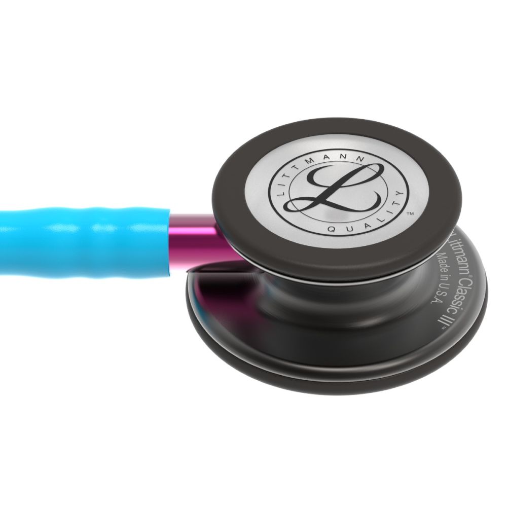 #5872 3M™ Littmann® Classic III™ Monitoring Stethoscope, Smoke Chestpiece, Turquoise Tube, Pink Stem and Smoke Headset, 27 inch