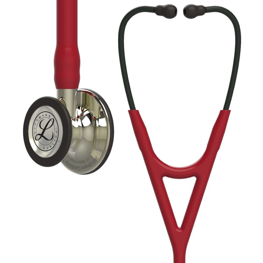 #6176 3M™ Littmann® Cardiology IV™ Diagnostic Stethoscope, Champagne-Finish Chestpiece, Black Headset, Burgundy Tube, 27 Inch
