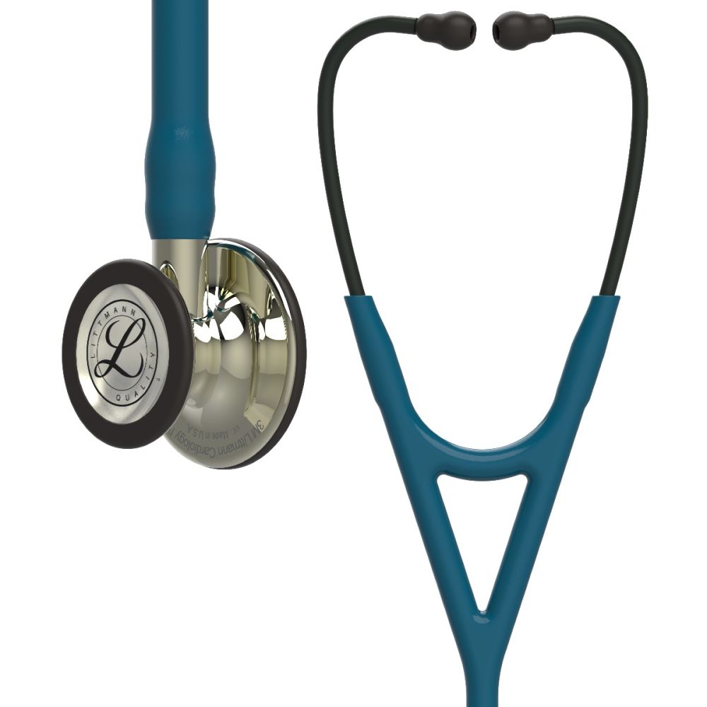 #6190 3M™ Littmann® Cardiology IV™ Diagnostic Stethoscope, Champagne-Finish Chestpiece, Caribbean Blue Tube, Black Headset, 27 Inch
