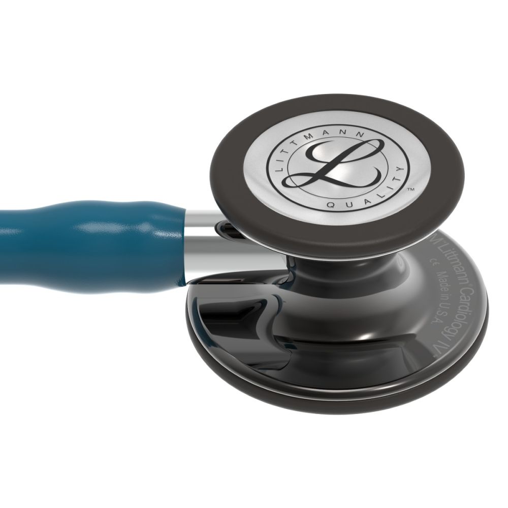 #6234 3M™ Littmann® Cardiology IV™ Diagnostic Stethoscope, High Polish Smoke-Finish Chestpiece, Caribbean Blue Tube, Mirror Stem and Black Headset, 27 inch