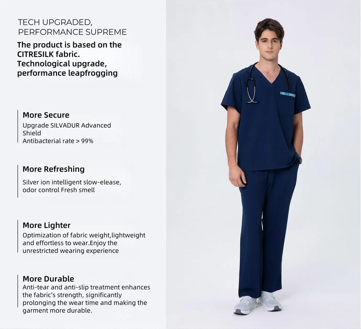 Men's V-Neck Navy Scrub Top — Premium Stretch & Wrinkle-Resistant Fabric