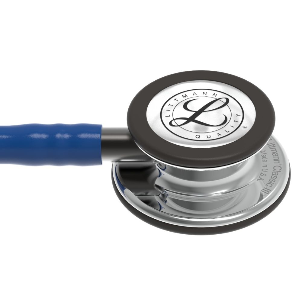 #5863 3M™ Littmann® Classic III™ Monitoring Stethoscope, Mirror-Finish Chestpiece, Navy Blue Tube, Smoke Stem and Headset, 27 Inch