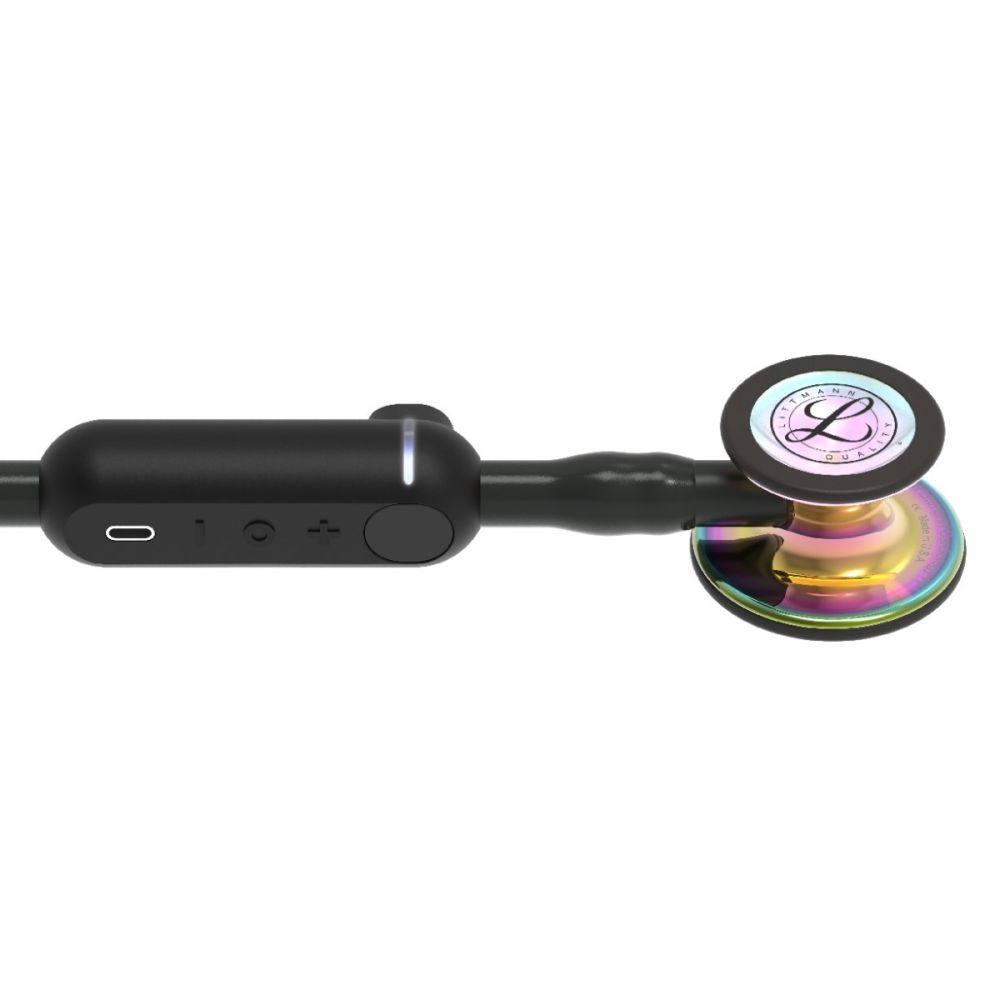 #8570 3M™ Littmann® CORE Digital Stethoscope, High Polish Rainbow Chestpiece Black Tube, Stem and Headset, 27 inch