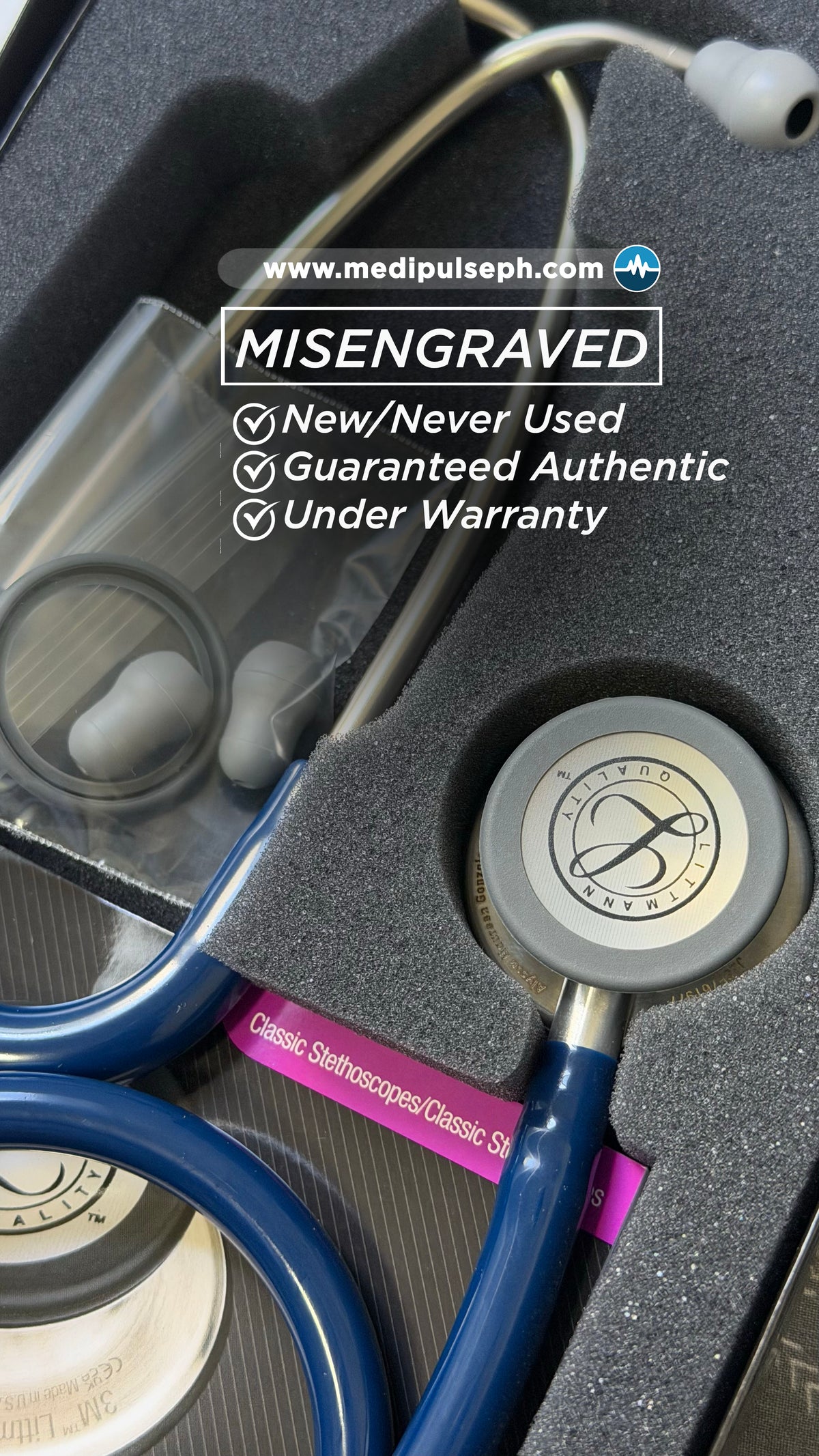MISENGRAVED- BRANDNEW #5622 3M™ Littmann® Classic III™ Monitoring Stethoscope, Navy Blue Tube, 27 inch