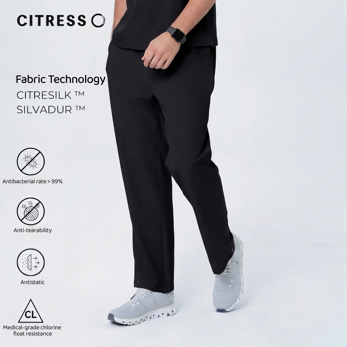 Men's Black Straight Leg Scrub Pants— Premium Stretch & Wrinkle-Resistant Fabric
