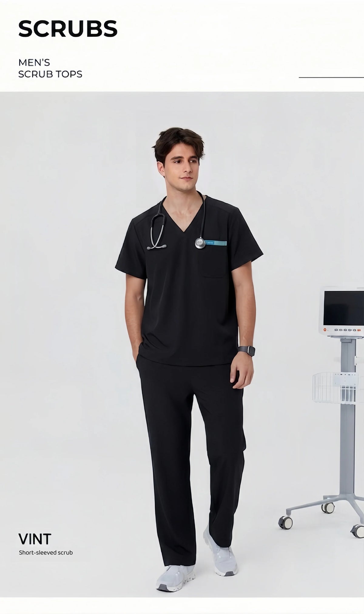 Men's Black Straight Leg Scrub Pants— Premium Stretch & Wrinkle-Resistant Fabric