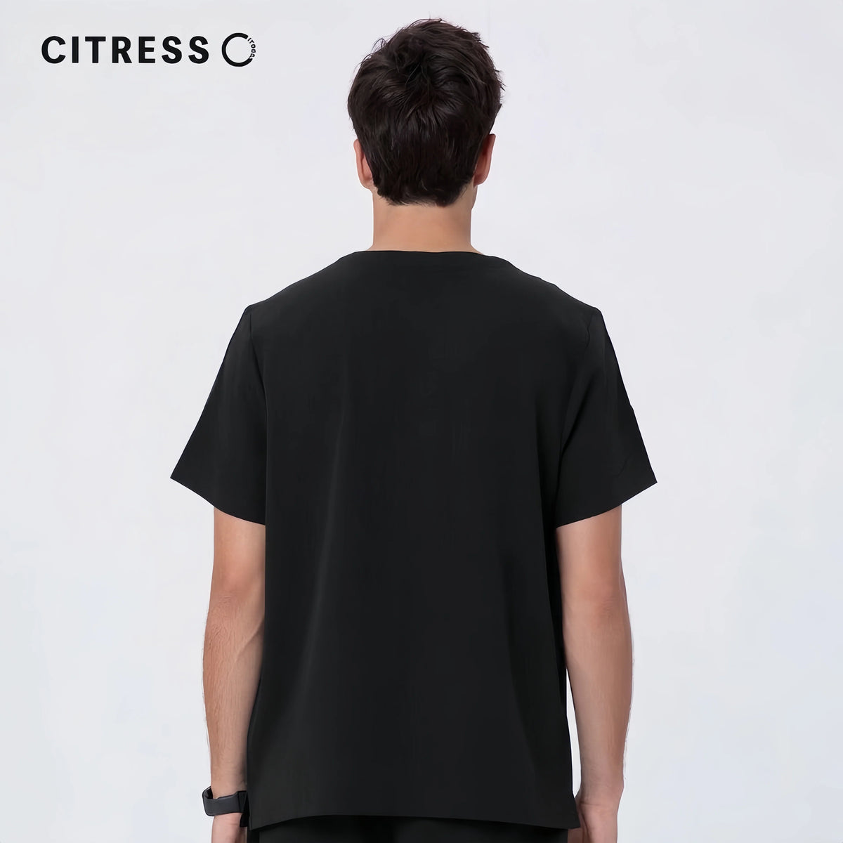 Men's V-Neck Black Scrub Top — Premium Stretch & Wrinkle-Resistant Fabric