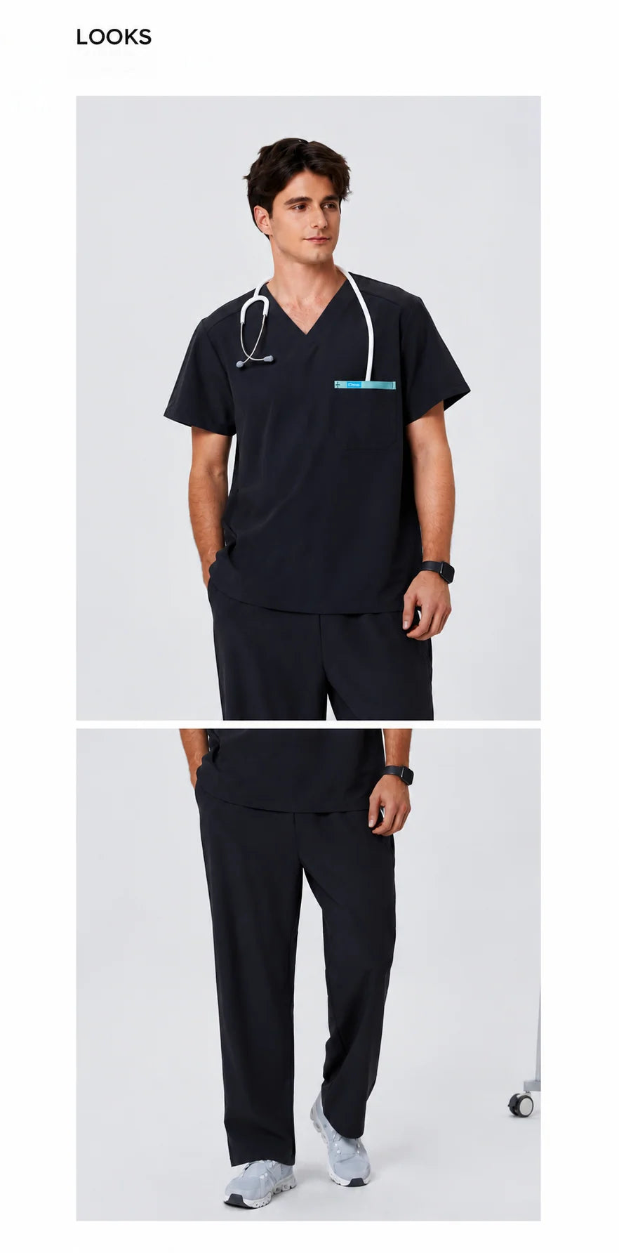 Men's Black Straight Leg Scrub Pants— Premium Stretch & Wrinkle-Resistant Fabric
