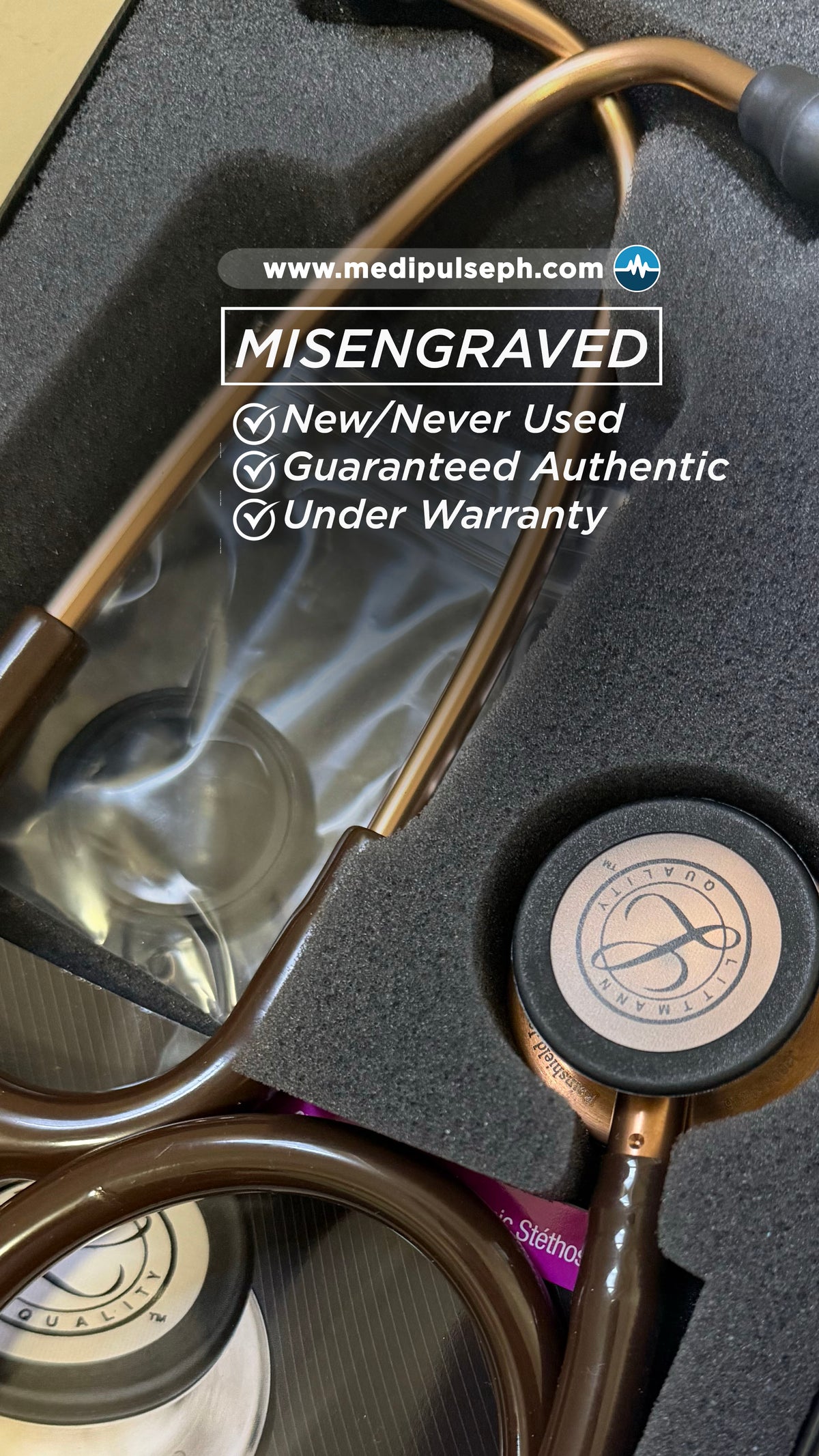 MISENGRAVED- BRANDNEW #5809 3M™ Littmann® Classic III™ Monitoring Stethoscope, Chocolate Copper Tube, 27 inch