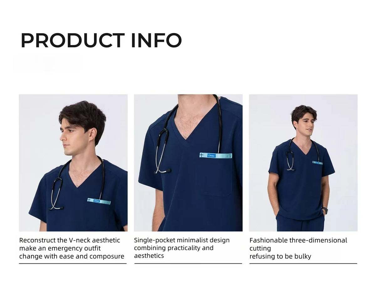Men's V-Neck Navy Scrub Top — Premium Stretch & Wrinkle-Resistant Fabric