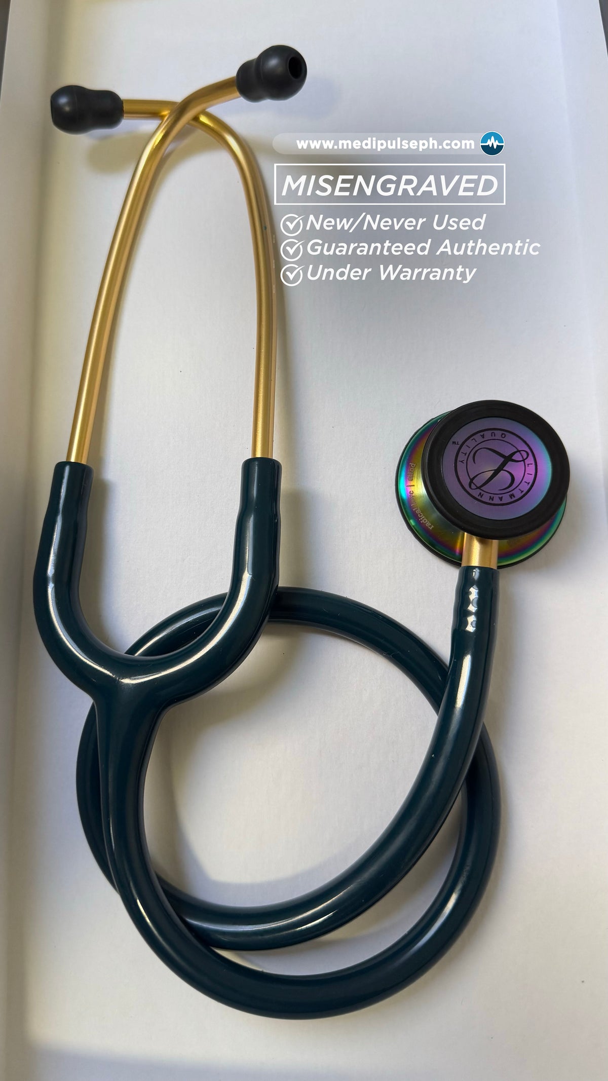 MISENGRAVED- BRANDNEW #5807 3M™ Littmann® Classic III™ Monitoring Stethoscope, Rainbow-Finish, Caribbean Blue Tube, 27 inch