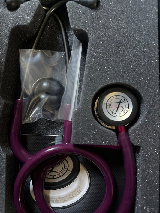 MISENGRAVED- BRANDNEW #5960 3M™ Littmann® Classic III™ Monitoring Stethoscope, Mirror Finish Chestpiece, Plum Tube, Pink Stem and Smoke Headset, 27 inch