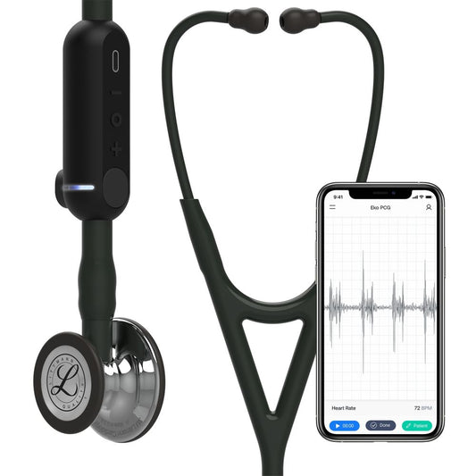 #8890 3M™ Littmann® CORE Digital Stethoscope, Mirror Finish Chestpiece, Black Tube, Black Stem and Black Headset, 27 inch